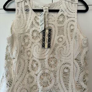 Ultra Pink Crochet Lace Top & skirt in Cream